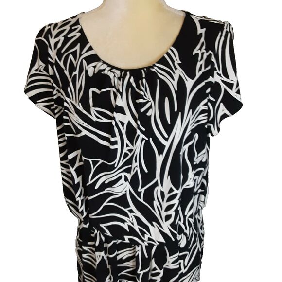 Alfani black white dress stretch polyester career PL cap sleeves elegant - Picture 5 of 5